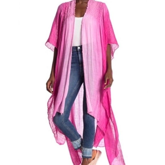 Free People Sweaters - Free People Fuchsia Pink Angelica Dip Dye Long Kimono Size M/L NWT